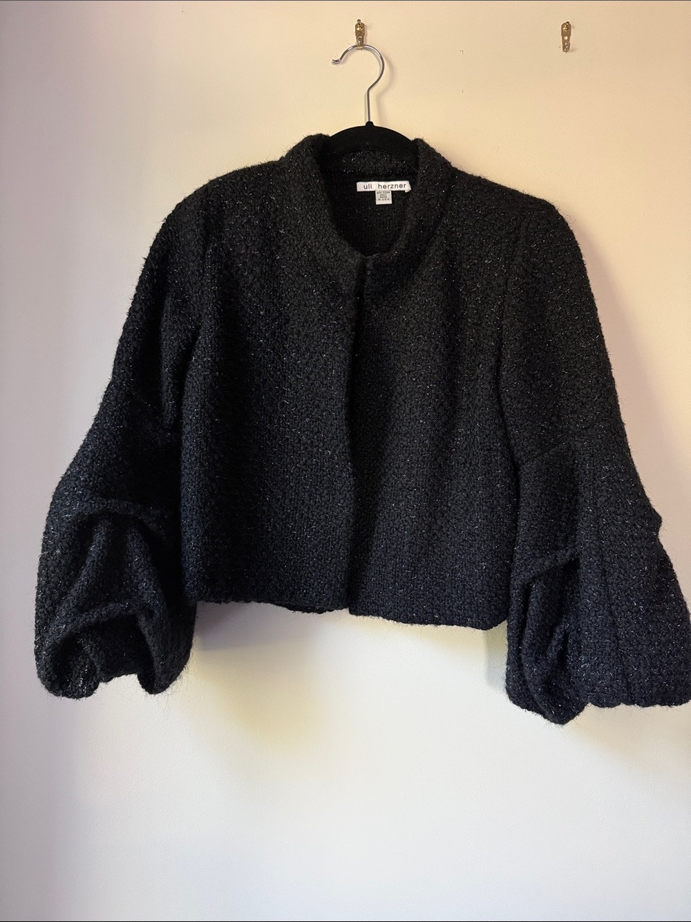 Ulla Johnson Black Cropped Bouclé Puff-Sleeve Blazer
